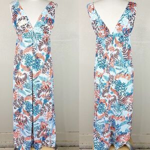 Vintage 70 Floral Orange Sleeveless Summer Casual Maxi Dress Small Venus